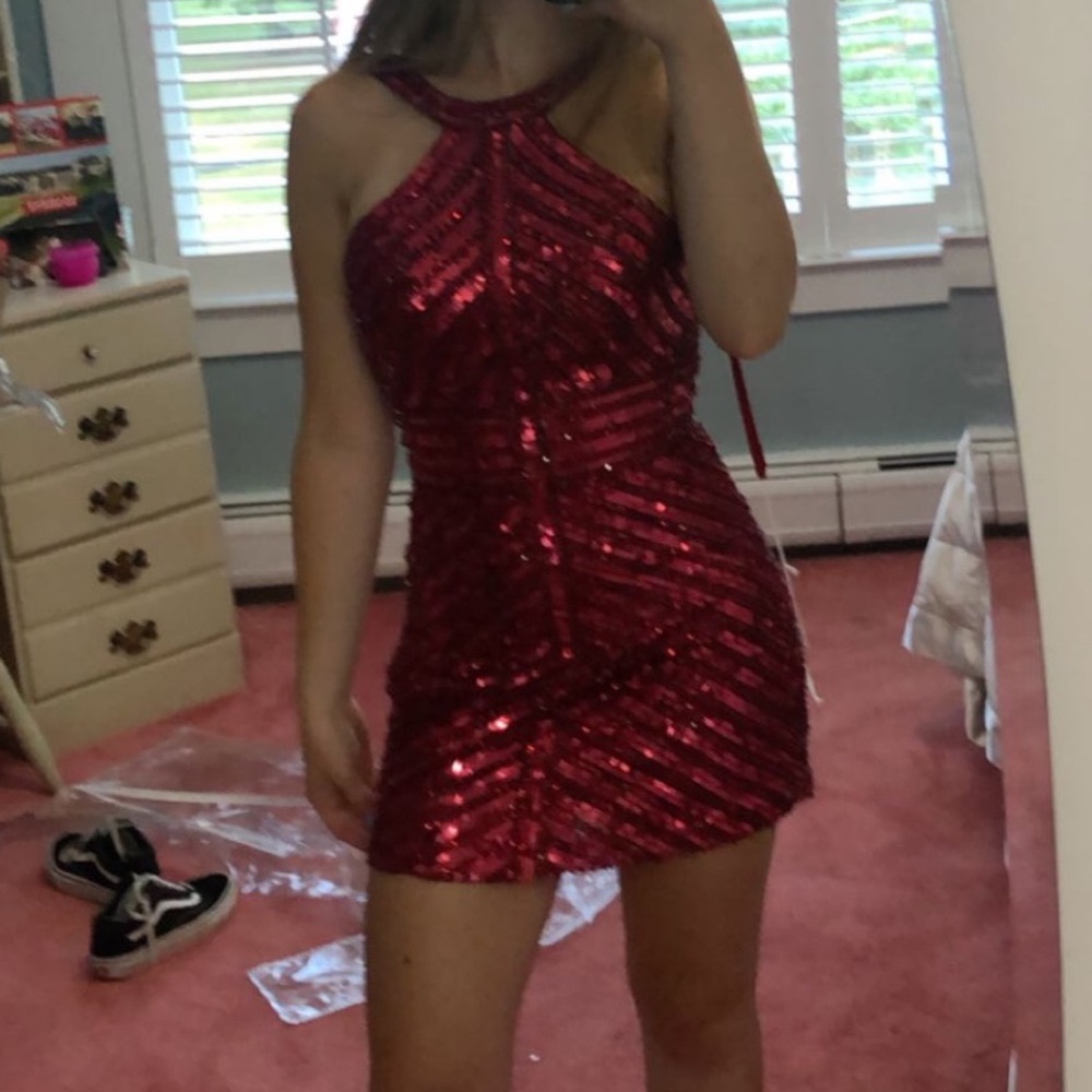 Red Sparkle Jovani Prom Mini Dress